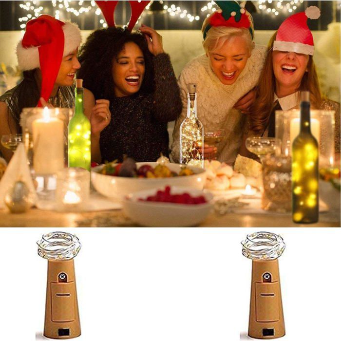 Lot De 2 Guirlandes LED à Clipser Sur Bouchon De Bouteille - 5 Couleurs Au Choix, 2 Mètres, Sur Piles