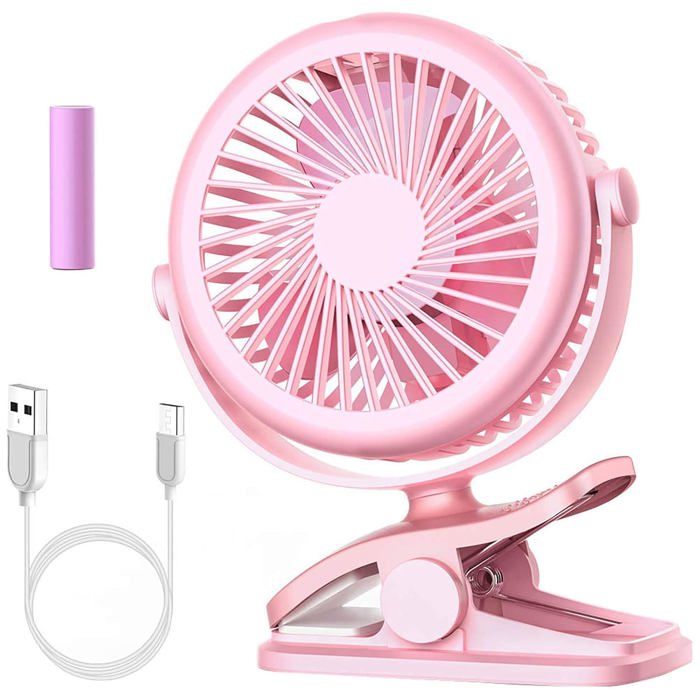 Ventilateur portable - XVX - Modèle USB - 3 vitesses - Rechargeable - Pince rose - Xvx