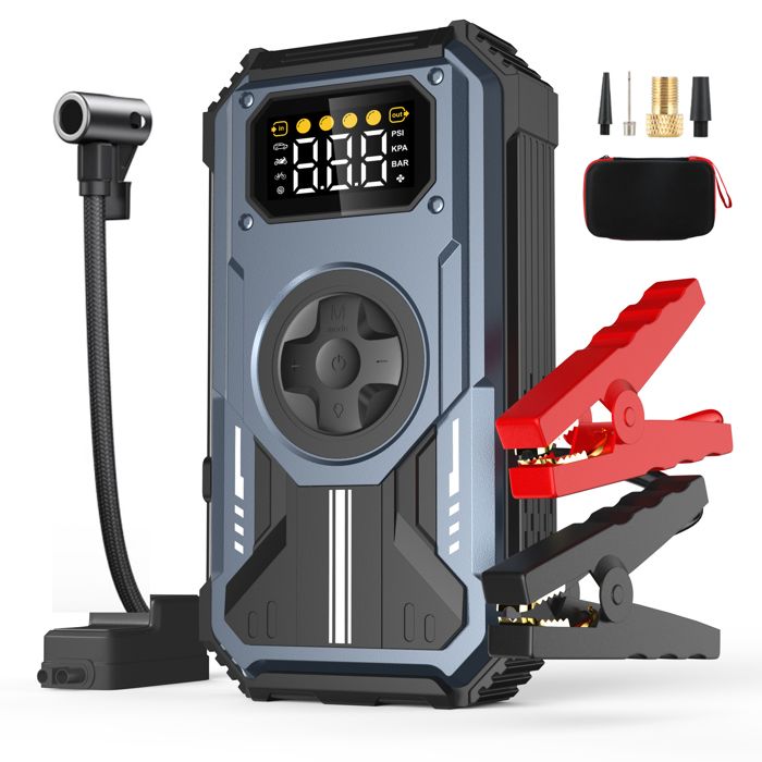 Eigotrav PD-270 Démarreur de voiture 6000A avec compresseur dair 150PSI Batterie Externe 12000mAh Jump Starter 12V Bleu