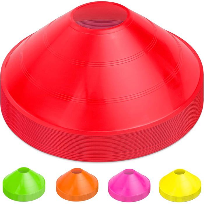 Lot de 6 cônes d'entraînement d'agilité en plastique coloré avec trous pour le terrain d'entraînement au football, coupe-vent et stable, 50 cm