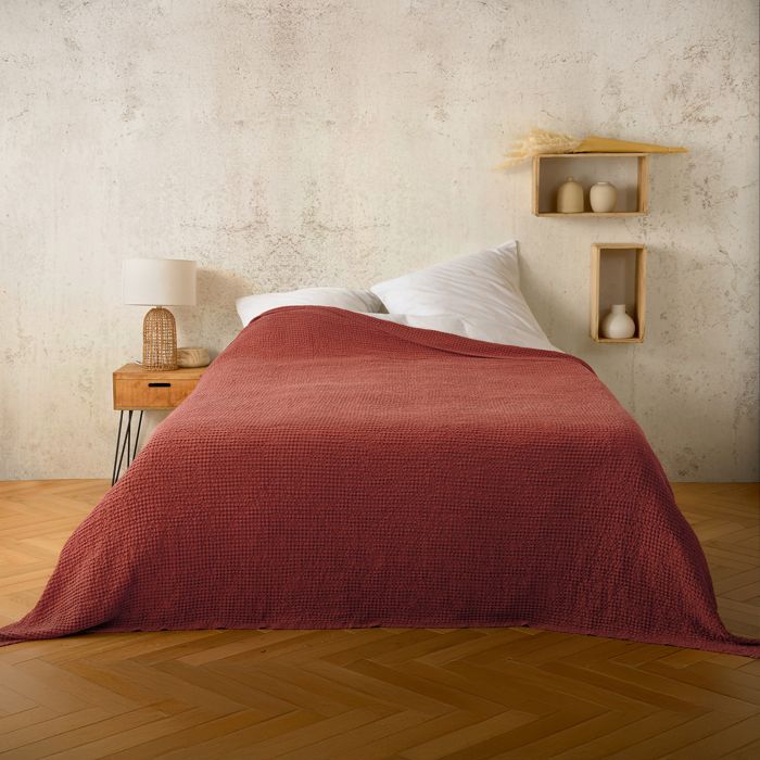 Plaid ou couvre lit 100% coton nid d’abeille Terracotta 125x150 cm Plaid ou couvre lit 100% coton nid d’abeille Terracotta 125x150 cm