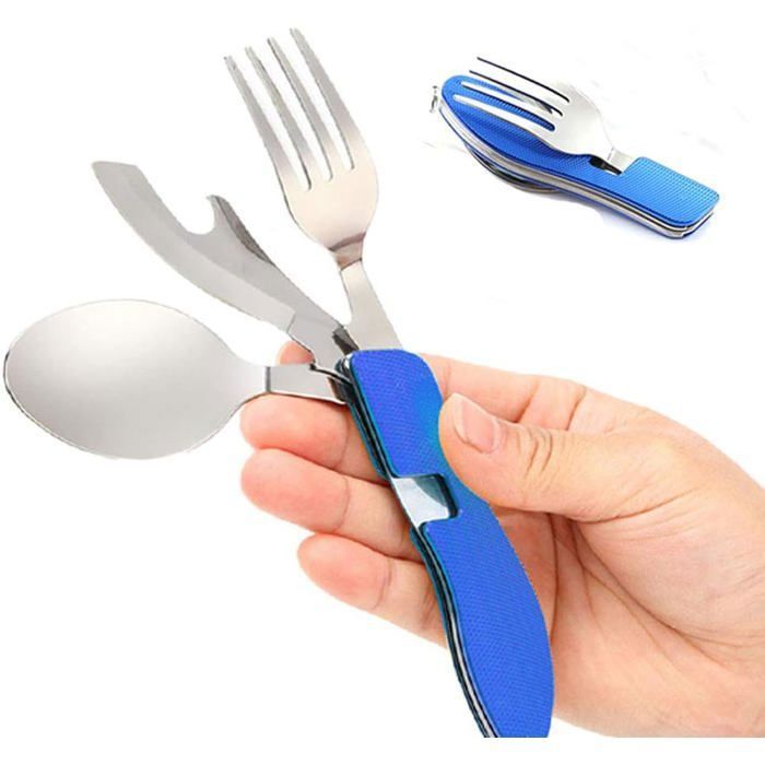 Couverts Camping Pliables 7 En 1 – Fourchette, Couteau, Cuillère, Ouvre-boîtes En Inox - 3