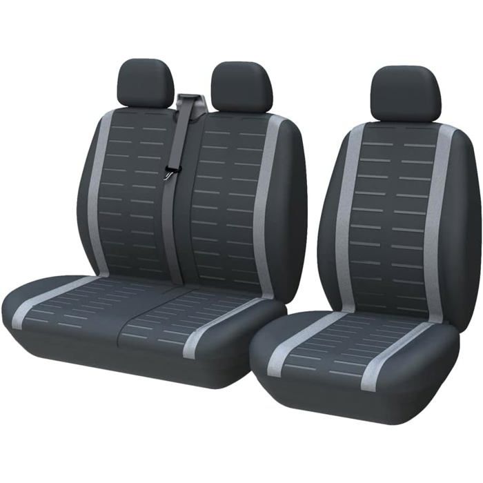 Housse Siege Voiture Couvre Universal Fit La Plupart des Camions Camionnette Bus Siège Avant 1+2(3Places) Housses de Sieges Gris