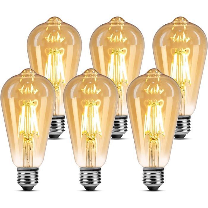 Ampoule LED E27-Blanc Chaud 2500K 470LM Ampoules -4.8W Équivalent 40W LED E27 ST64 Décorative Dimmable-Lot de 6 AMPOULE