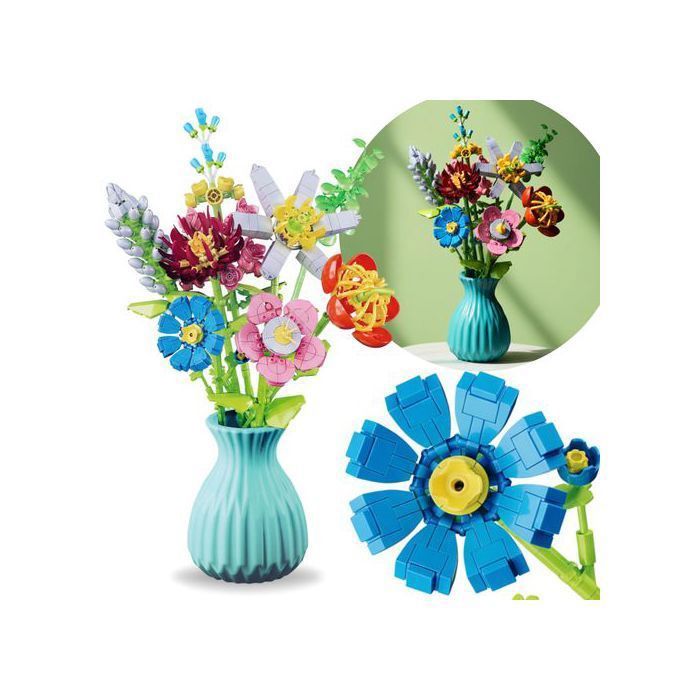 Bouquet de fleurs en briques de construction COMPATIBLES AVEC LEGO 8 FLEURS dans un vase KIT DIY 793 pièces 6+