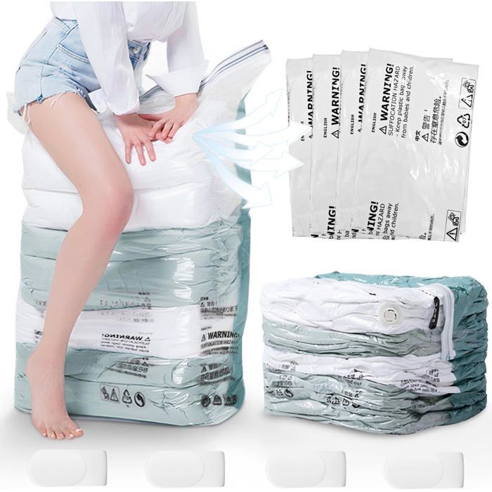MEIQIHOME Lot De 10 Sacs Sous Vide Small 61x40 Cm - Gain De Place Voyage, Vêtements, Couettes, Idéal Bagage Cabine