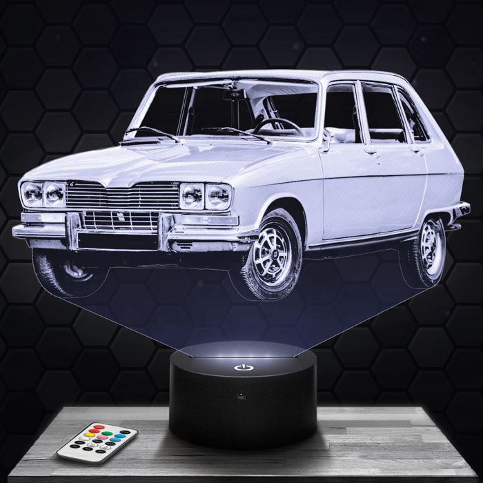 Lampe 3D - Renault 16 - Jouet Miniature Cadeau Renault 16 - Veilleuse Led Tactile avec socle au choix et télécommande