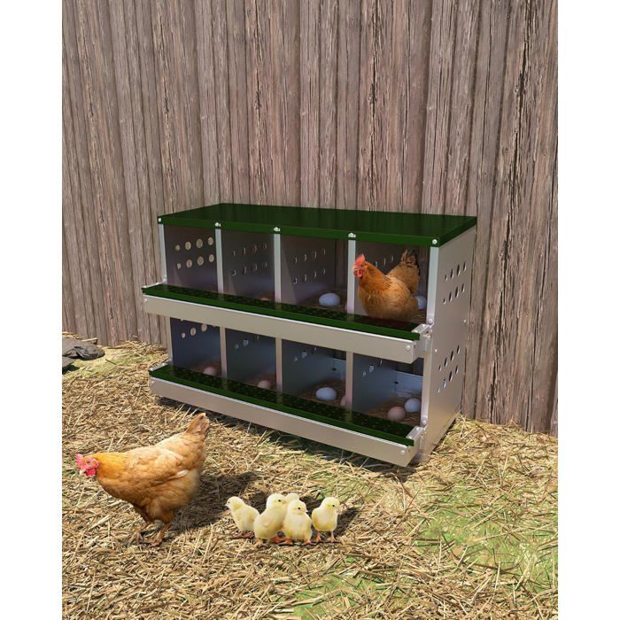 Meilleurs prix pour Pondoir pour Poules Nichoirs en Métal à 8 Compartiments Étanche Antirouille et Ventilé Plate-Forme de Repos Vert