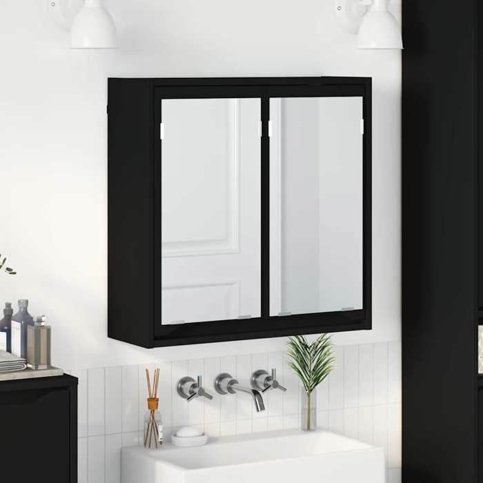 （Promotion Nove）Armoire muraleCabinet maquillage - moderne Armoire Miroir de Salle de Bain avec porte Noir 60 x 20 x 60 cm