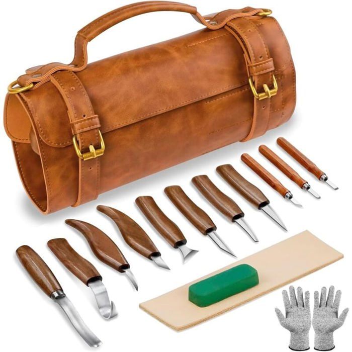 Kit De 12 Outils De Sculpture Sur Bois DOITOOL - Couteaux à Gravure En Acier Tungstène, Poignées Ergonomiques, Avec Sac