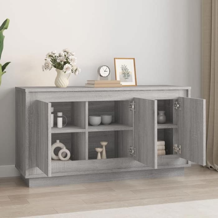 Buffet en bois dingénierie - vidaXL - Sonoma gris - 102x35x55 cm - 6 compartiments - Résistant à lhumidité