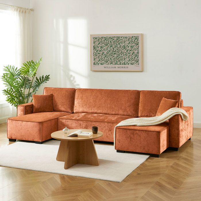 Canapé panoramique convertible GAVI 6 places tissu terracotta Canapé panoramique convertible GAVI 6 places tissu terracotta
