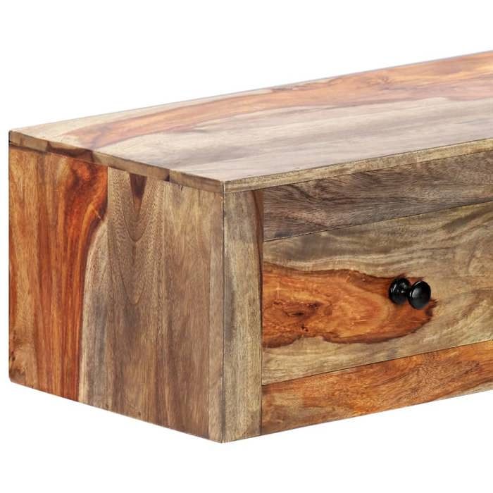 Table console murale en bois massif - WIENS - 100x25x20 cm - 3 tiroirs - Brun - Artisanal - Bois dacacia