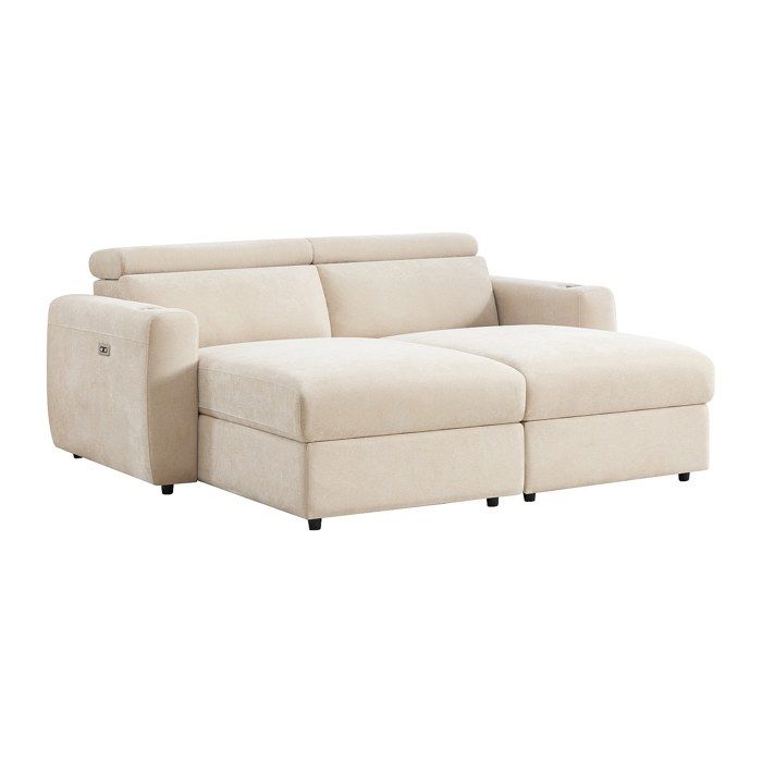 Canapé 3 places relax électrique assise profonde en tissu beige BERALDA