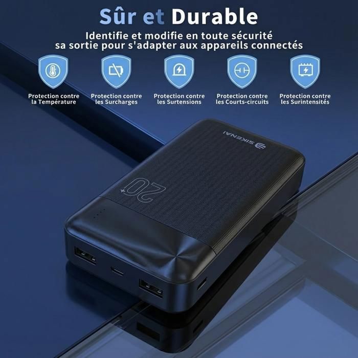 BATTERIE EXTERNE -SIKENAI-20000mAh POWER BANK POUR TELEPHONE-DC5V/2A-Protection de sécurité