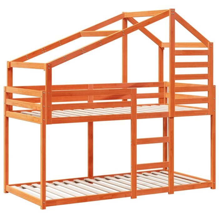 Lit superposé - VIDAXL - 2 personnes - Scandinave - 2055x955x112 cm - sans matelas - cire marron - 90x200 cm - pin massif FR_00280