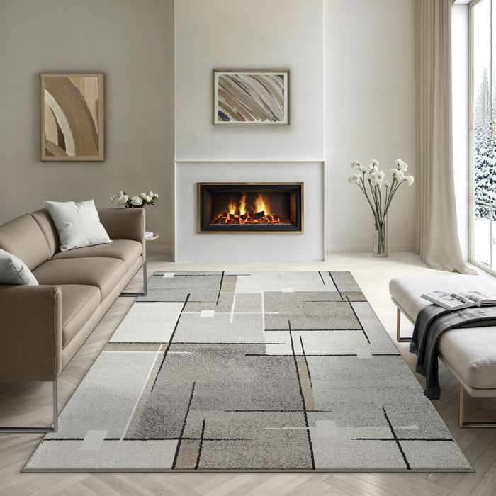 the carpet Pearl Tapis moderne dense à poils courts pour le salon et la chambre découpe des contours Beige 160 x 220 cm