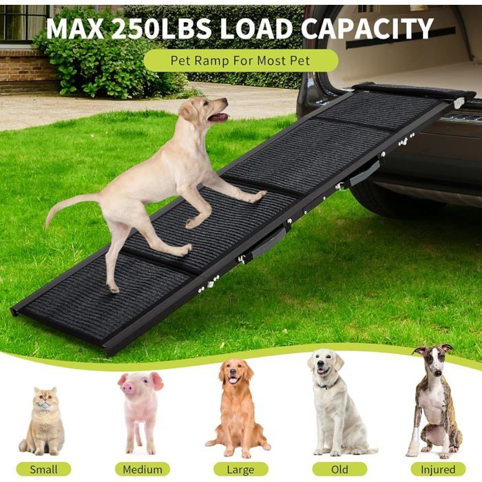 Comparer les prix de Porte-rampe pliable portable- Anti-dérapante&Poignées Latérales-63*20inch -Escalier pour Chiens Âgés&de Grande Taille-Noir