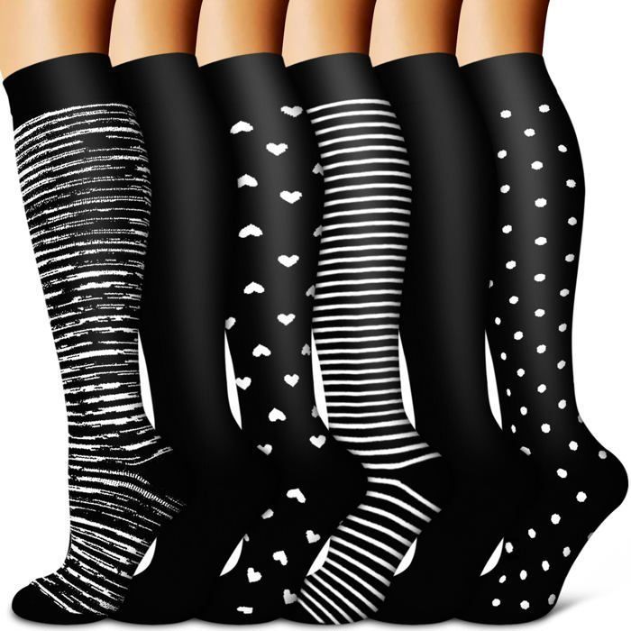 Chaussettes de compression pour hommes et femmes (6 paires) - soutien optimal pour la course la randonnée et la récupération.