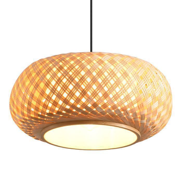 Parrot Uncle Suspension Bambou 40 cm Tressée Main Lustre Bohème E27 Hauteur Réglable Luminaire Salon Salle à Manger Cuisine