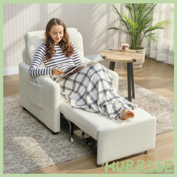 Cocosity Fauteuil Convertible 1 Place Fauteuil-Lit Avec Rangement Caché Assise Large Et Rembourrée 72 X 85 5 X 91 Cm Crème