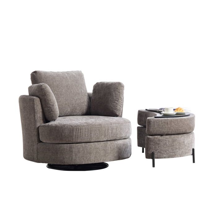 Fauteuil Pivotant 360° avec Repose-Pieds Chaise Lounge Confortable avec Base Métallique et Coussins Gris