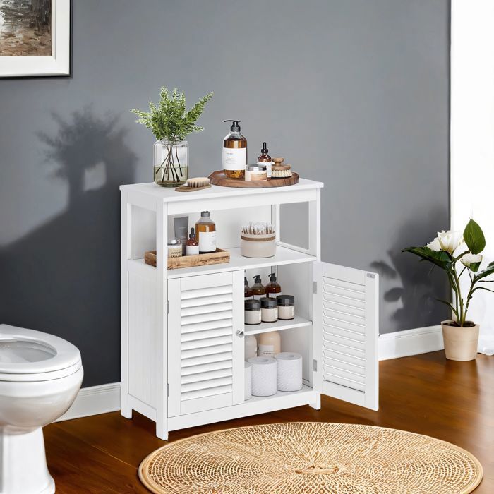 Meuble bas de Salle de Bain avec compartiment ouvert et étagère réglable 30 x 60 x 80 cm blanc