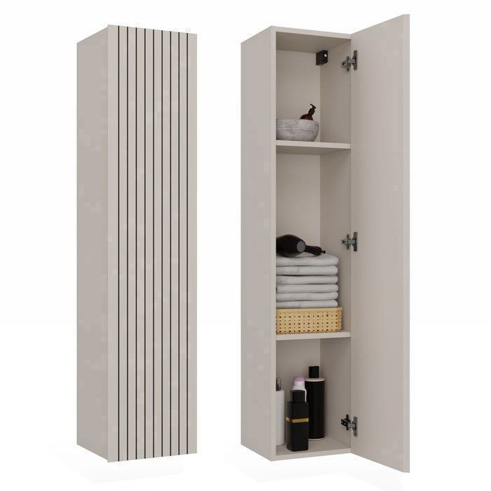 Tigo 1d - armoire de salle de bain suspendue étagère façade rainurée - 31x135x29 5 cm - cachemire