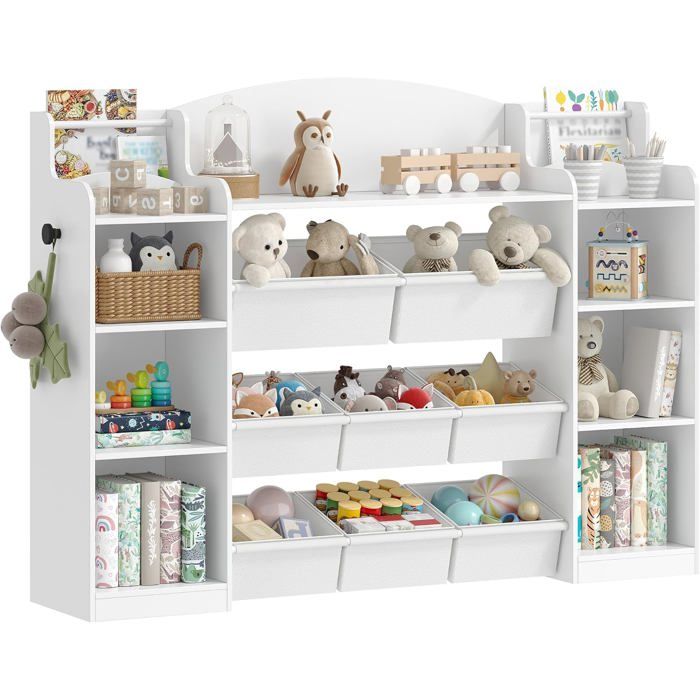 Bibavecliothèque pour Enfants étagère en Bois étagère à Jouets 8 boîtes en Non-tissé pour Chambre denfant Salon Bureau Blanc