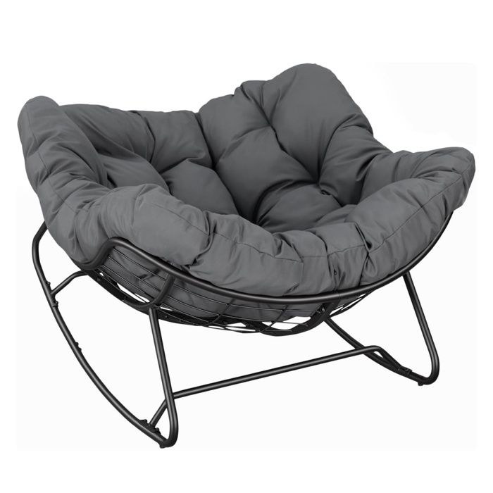 WOLTU Chaise à Bascule Surdimensionnée en Forme dŒuf Sur Pieds Courbes Métal et Polyester Charge 150 kg Gris Foncé +Noir WOLTU Chaise à Bascule Surdimensionnée en Forme dŒuf Sur Pieds Courbes Métal et Polyester Charge 150 kg Gris Foncé +Noir