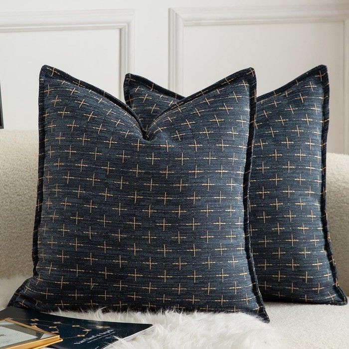 Housse de coussin - MANDIOO - 45x45 cm - Lin - Bleu marine - Lot de 2