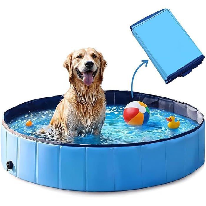Piscine Pliable pour Chien80 * 20CM Piscine pour Grands et Petits ChiensPliable en PVC Bassin pour ChiensBaignoire pour Bleu