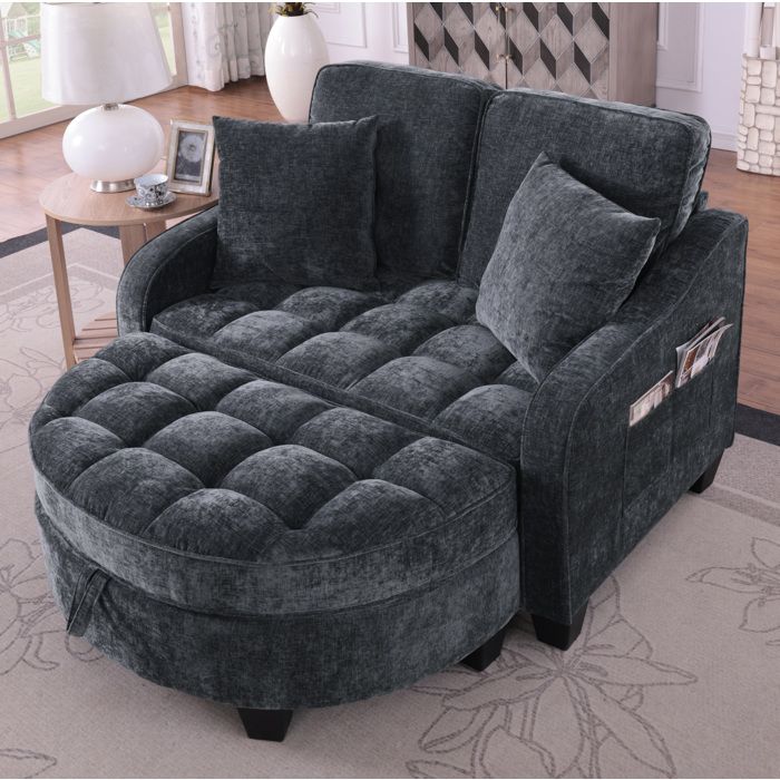 Canapé Lit 2 En 1 Avec Pouf De Rangement Tissu Respirant Bois D Eucalyptus 1 Place Petits Espaces Noir Salon Bureau Chambre