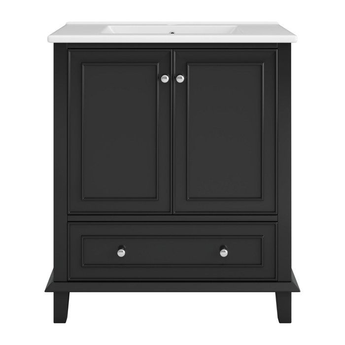 Armoire de salle de bains de 76 x 46 x 87 cm grand espace de rangement lavabo en céramique intégré noir