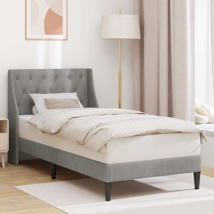 Cadre de lit 1 personnes - Lit simple - avec tête de lit Gris clair 90 x 190 cm Velours_26imo91j