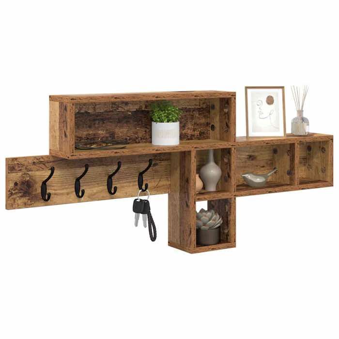 Meuble Étagère - Marron - Porte-manteau mural - 1 pc - avec étagère Bois ancien 100x12x43 5 cm B4997