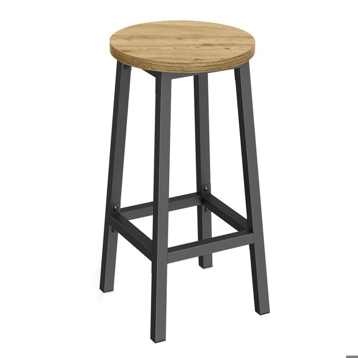 Tabouret de bar Artisan en bois et acier noir - Réf. VK8681847468929