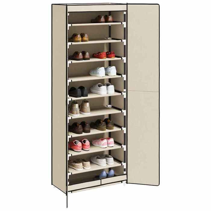 Promo“Armoire à Chaussures Crème 60 x 30 x 166 cm en tissu non tissé et acier avec 10 étagères pour Entrée et Dressing 746065