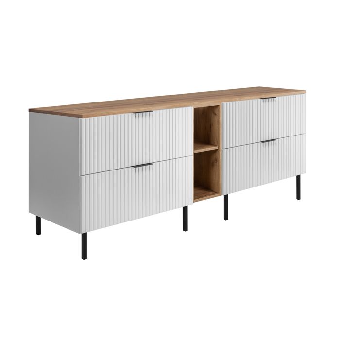 Meuble vasque - 3XE LIVING - 180 cm (2x80+20) - Blanc/Chêne Craft - Poignées noires - 4 tiroirs