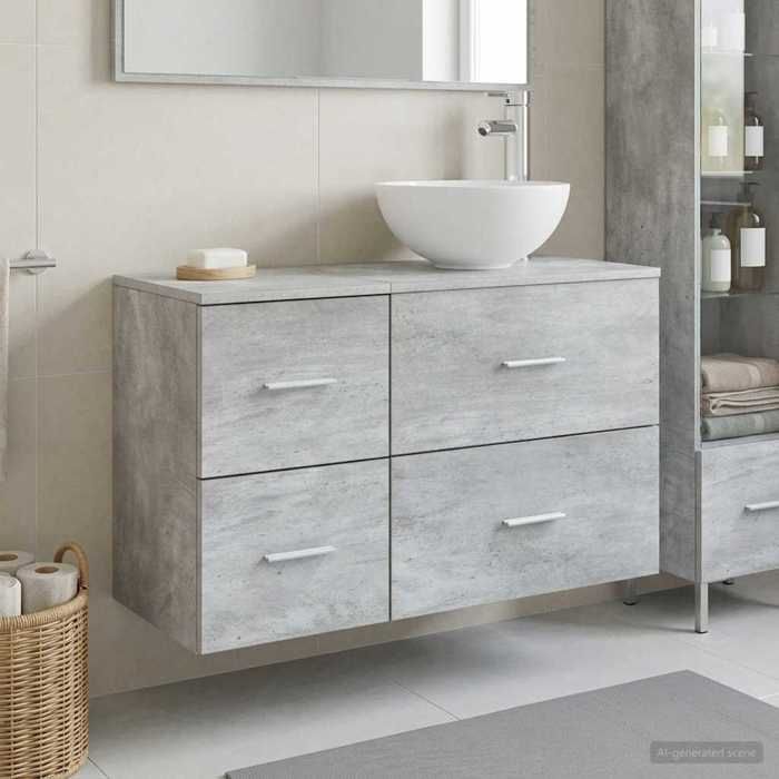 ELORAN®Ensemble de mobilier de salle de bain - 2 pcs - Gris béton - Meuble sous vasque Moderne_00551195