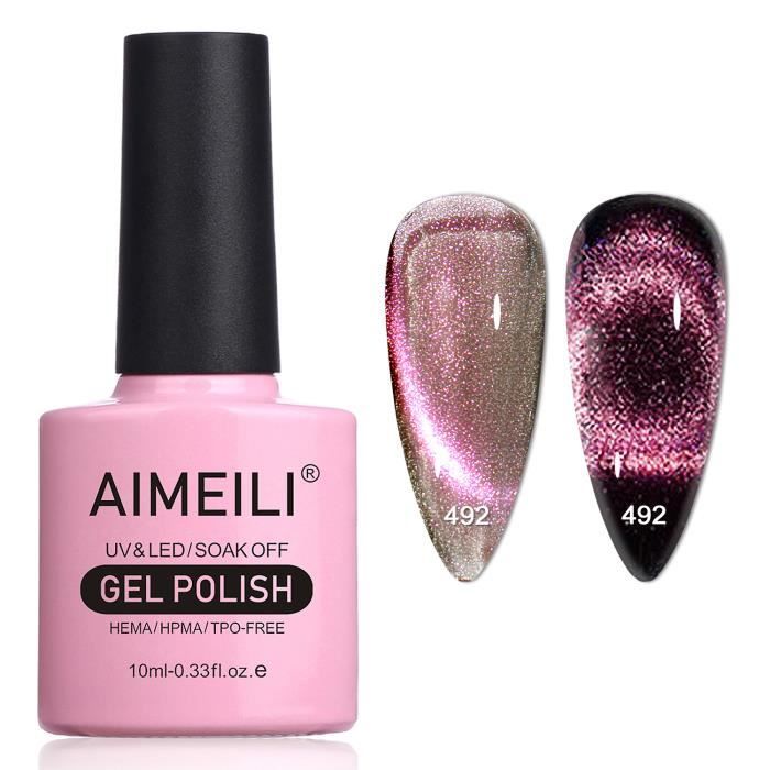 AIMEILI Vernis Semi Permanent Magnétique Holographique 9D Cat Eye Vernis à Ongles Gels Caméléon Oeil de Chat Phantom-10ml(492)