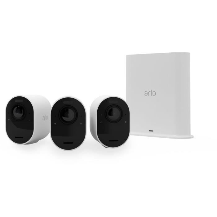Arlo Ultra 2 - Pack de 3 caméras de surveillance Wifi sans fil - Blanc - 4K - Batterie de 6 mois- Champ de vision à 180°
