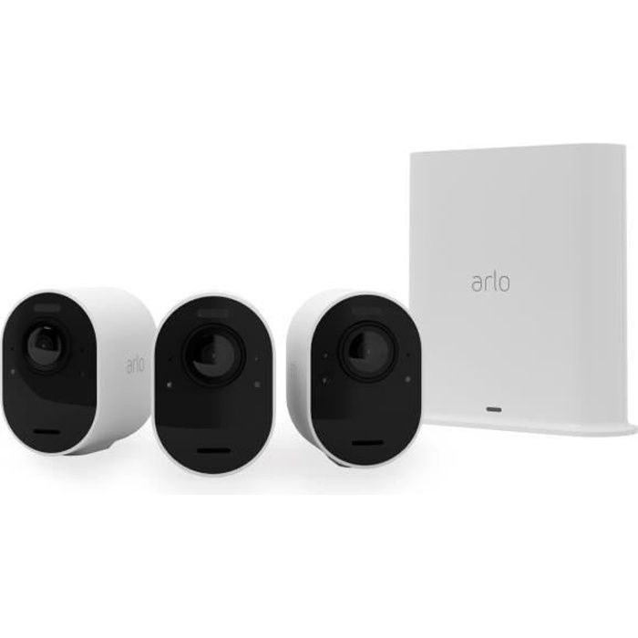 Arlo Ultra 2 - Pack de 3 caméras de surveillance Wifi sans fil - Blanc - 4K - Batterie de 6 mois- Champ de vision à 180°
