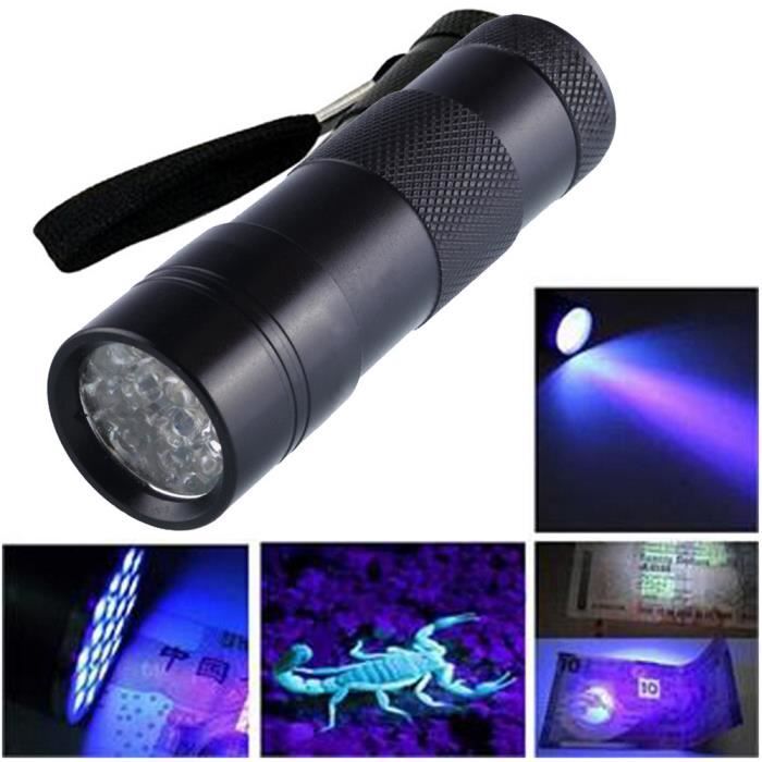 Nouveau 395 Lumière UV Lampe de Poche 9 DEL Ultra Violet torche lumières Aluminium noir Lampe