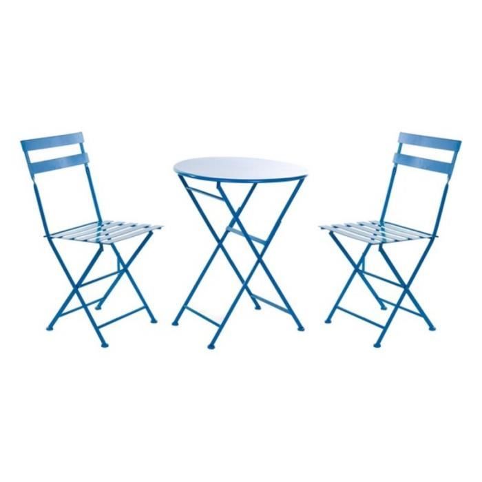Ensemble table + 2 chaises bleu métal - Marque - Modèle - Pliable - Utilisation extérieure - 17 kg