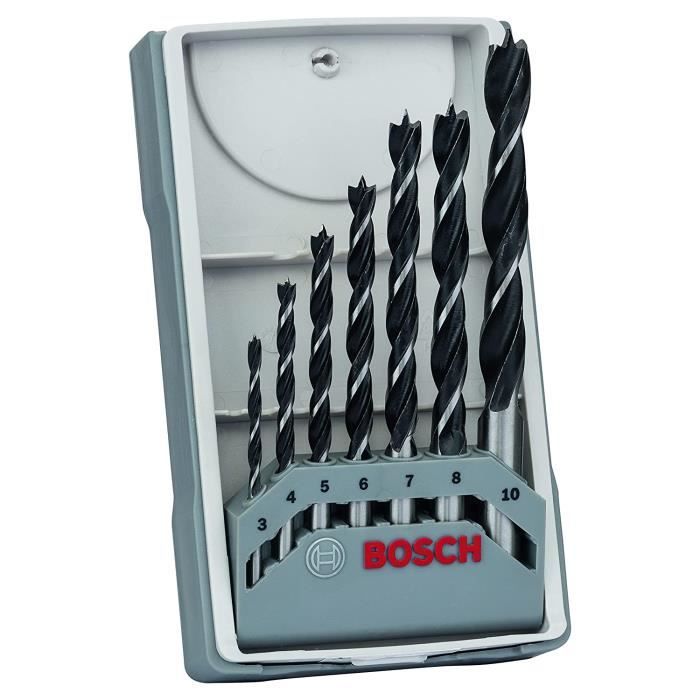 Bosch Professional 7 pces. Kit de forets à bois hélicoïdaux (pour bois  tendre et dur, Ø 3-10 mm, accessoires perceuse-visseuse et support de  perçage)