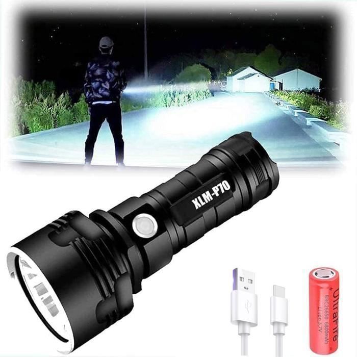 Lampe Torche LED Haute Puissance, Portée 200m, Rechargeable, Neuve