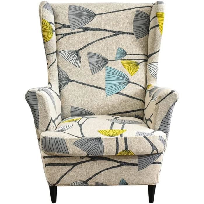 Housse Fauteuil Club CHNSHOME Housses De Fauteuil à Oreilles Extensible 2 Pièces - Tissu Jacquard, Taille Unique - Protection Et Déco