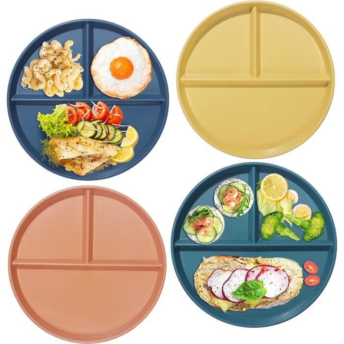 Assiettes divisées incassables de 22 cm, 4 assiettes rondes, assiettes  colorées