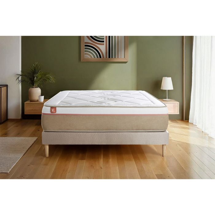 Ensemble LE SOYEUX 200x200cm Ressorts ensachés + Mémoire de forme BioVisco - Ep. 24cm + sommier kit Beige Ensemble LE SOYEUX 200x200cm Ressorts ensachés + Mémoire de forme BioVisco - Ep. 24cm + sommier kit Beige
